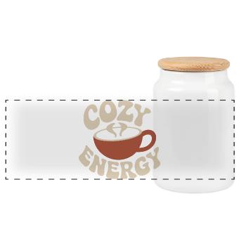 Cozy Energy – Vintage Coffee Mug - Panoramic Cookie Jar with Wooden Lid - white - Front