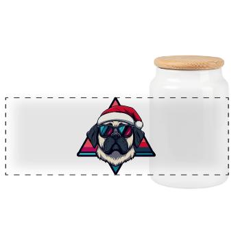 Santa Dog Comic - Panoramic Cookie Jar with Wooden Lid - white - Front