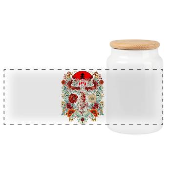 Dragon and flowers around solar - Panoramic Cookie Jar with Wooden Lid - white - Front