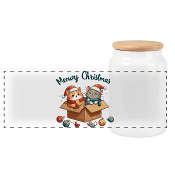 Meoy Christmas süße Weihnachts Katzen - Panorama Keksdose mit Holzdeckel - Weiß - Vorne