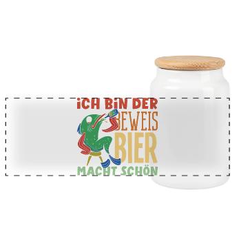 I'm the proof - beer makes you beautiful - Panoramic Cookie Jar with Wooden Lid - white - Front