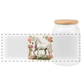 Pferd Vintage Blumen - Panorama Keksdose mit Holzdeckel - Weiß - Vorne
