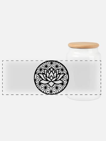 Flower of Life & Lotus - Panoramic Cookie Jar with Wooden Lid - white