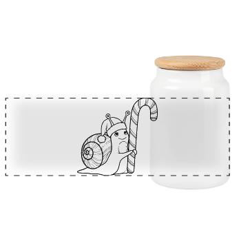 Sweet Christmas Snail with Candy Cane - Panoramic Cookie Jar with Wooden Lid - white - Front