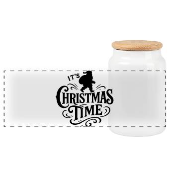 Christmas time Xmas weihnachten rock'n roll Santa - Panoramic Cookie Jar with Wooden Lid - white - Front