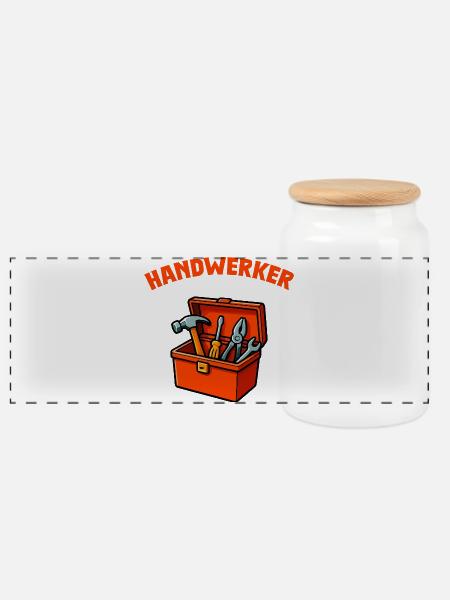 Handwerker Werkzeugkasten Motiv - Panorama Keksdose mit Holzdeckel - Weiß