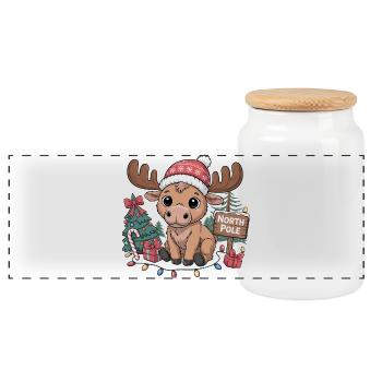 Rentier am Nordpol Weihnachten - Panorama Keksdose mit Holzdeckel - Weiß - Vorne