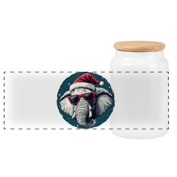 Elephant Santa with sunglasses - Panoramic Cookie Jar with Wooden Lid - white - Front