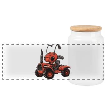 Ant Tractor Farmer - Panoramic Cookie Jar with Wooden Lid - white - Front