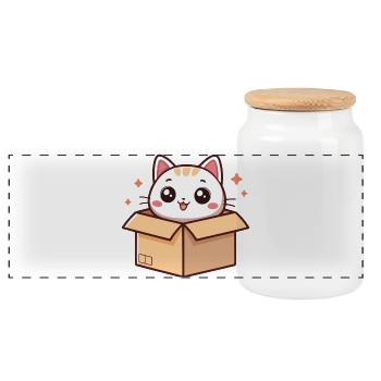 Chat kawaii dans une boîte - Boîte à biscuits avec couvercle en bois - blanc - Devant
