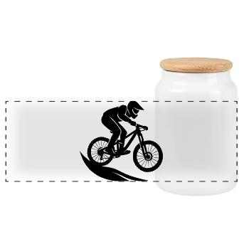 Minimalist Mountain Bike Downhill Bike Silh - Panoramic Cookie Jar with Wooden Lid - white - Front