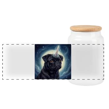 Kosmischer Einhorn-Mops - Panorama Keksdose mit Holzdeckel - Weiß - Vorne