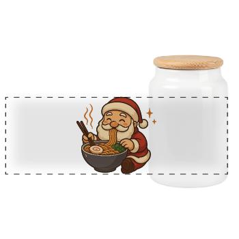 Père Noël avec nouilles, ramen kawaii - Boîte à biscuits avec couvercle en bois - blanc - Devant