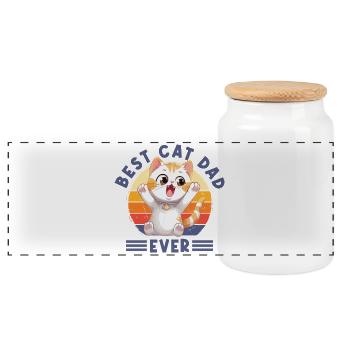 Cat Best Cat Dad Ever Cat Dad Funny Saying - Panoramic Cookie Jar with Wooden Lid - white - Front