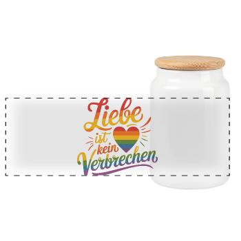 Love Is Not A Crime Rainbow Heart LGBTQ - Panoramic Cookie Jar with Wooden Lid - white - Front