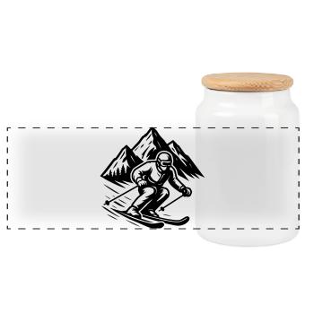 Skiing Silhouette Mountains - Panoramic Cookie Jar with Wooden Lid - white - Front