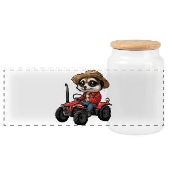 Erdmännchen Traktor Farmer - Panorama Keksdose mit Holzdeckel - Weiß - Vorne