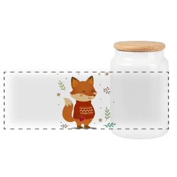 Cute fox in sweater with heart - Panoramic Cookie Jar with Wooden Lid - white - Front