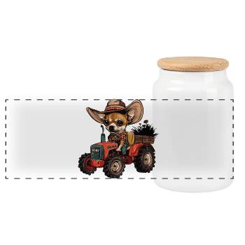 Chihuahua Hunde Traktor Farmer - Panorama Keksdose mit Holzdeckel - Weiß - Vorne