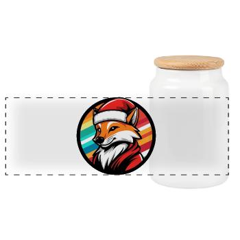Fuchs im Santa-Look mit Regenbogen - Panorama Keksdose mit Holzdeckel - Weiß - Vorne