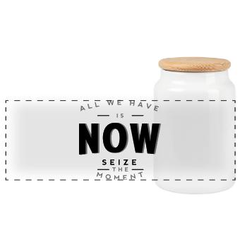 All We Have Is Now - Seize The Moment Bold - Panoramic Cookie Jar with Wooden Lid - white - Front