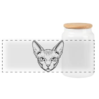 Sphynx Katze - Panorama Keksdose mit Holzdeckel - Weiß - Vorne
