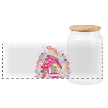 Sugar House with Mouse - Panoramic Cookie Jar with Wooden Lid - white - Front