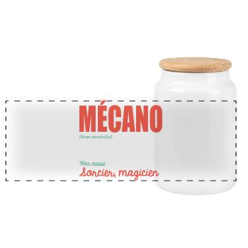Mechanic Definition Humorous Gift for Mechanic - Panoramic Cookie Jar with Wooden Lid - white - Front