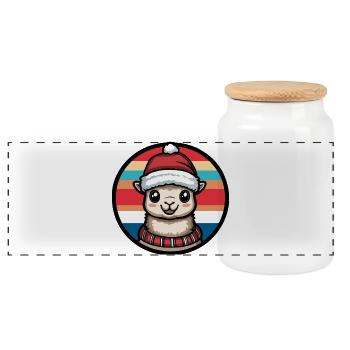 Weihnachts-Alpaka mit Santa Hut - Panorama Keksdose mit Holzdeckel - Weiß - Vorne