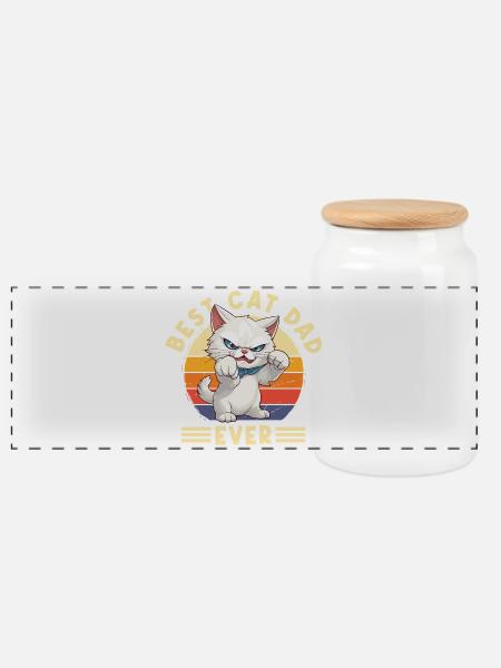 Katze Best Cat Dad Ever Katzenpapa Lustig Spruch - Panorama Keksdose mit Holzdeckel - Weiß