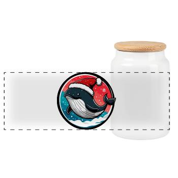 Baleine avec un chapeau de Père Noël - Boîte à biscuits avec couvercle en bois - blanc - Devant