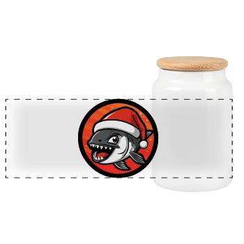 Piranha Christmas Comic - Panoramic Cookie Jar with Wooden Lid - white - Front