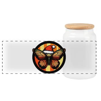 Winterzauber Schmetterling mit Weihnachtsmütze - Panorama Keksdose mit Holzdeckel - Weiß - Vorne