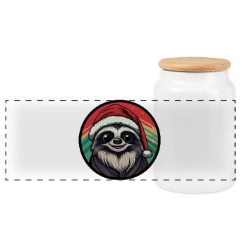 Christmas Sloth in Santa Hat - Panoramic Cookie Jar with Wooden Lid - white - Front