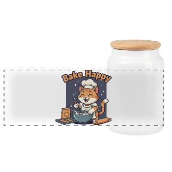 Katzenbäcker: Back Happy - Panoramic Cookie Jar with Wooden Lid - white - Front