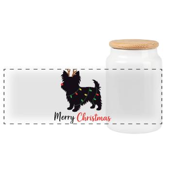 Yorkshire Terrier Weihnachten Winter Tiere Hunde - Panorama Keksdose mit Holzdeckel - Weiß - Vorne