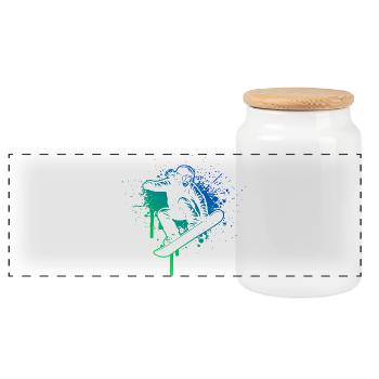 Motif de snowboard qui fonctionne immédiatement - Boîte à biscuits avec couvercle en bois - blanc - Devant