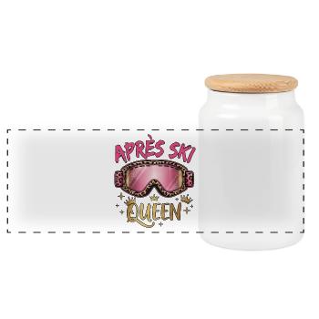 Après Ski Queen - Team Bride on a Ski Holiday - Panoramic Cookie Jar with Wooden Lid - white - Front