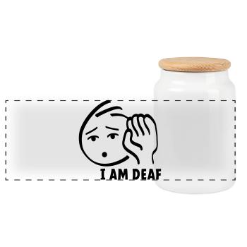 I am deaf, look at me when speaking or speaking - Panoramic Cookie Jar with Wooden Lid - white - Front