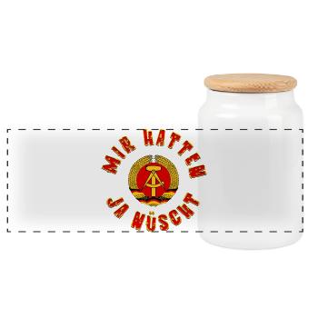 DDR Mir Hatten ja nüscht Hoodie, Shirt Tasse - Panorama Keksdose mit Holzdeckel - Weiß - Vorne