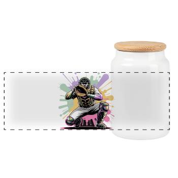  Baseball Catcher mit Maske Bunte Splash Farben - Panorama Keksdose mit Holzdeckel - Weiß - Vorne