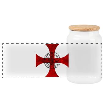 Croix templière – Croix pattée et sceau - Boîte à biscuits avec couvercle en bois - blanc - Devant