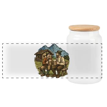 Bayerische Bierfreunde Alpenblick - Panorama Keksdose mit Holzdeckel - Weiß - Vorne