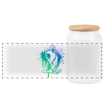 Floorball Liebe klarer Look für Unihockey - Panorama Keksdose mit Holzdeckel - Weiß - Vorne