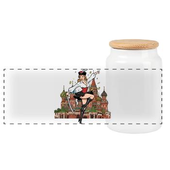 Russland Moskau Pin-up - Panorama Keksdose mit Holzdeckel - Weiß - Vorne
