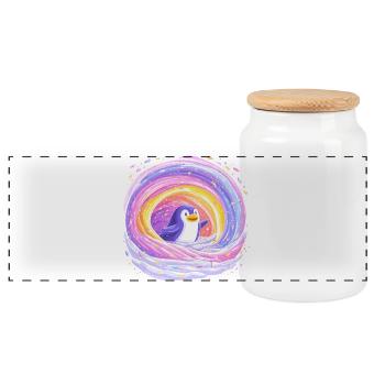 Rainbow penguin in the vortex - Panoramic Cookie Jar with Wooden Lid - white - Front