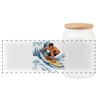 Illustration de surfeur sur une vague puissante - Boîte à biscuits avec couvercle en bois - blanc - Devant