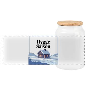 Cozy Hygge Saison Winterhüttendesign - Panorama Keksdose mit Holzdeckel - Weiß - Vorne