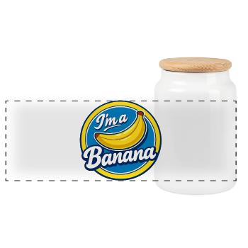 Banane Kostüm Karneval Obst Aufkleber Gelb Lustig - Panorama Keksdose mit Holzdeckel - Weiß - Vorne