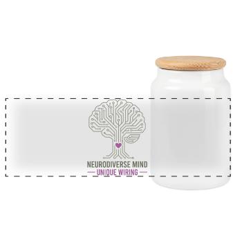 NEURODIVERSE MIND Unique Wiring Awareness  - Panoramic Cookie Jar with Wooden Lid - white - Front